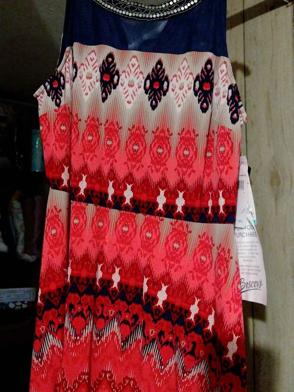 Sandra Darren Coral Red Printed Dress (with Navy Accents)